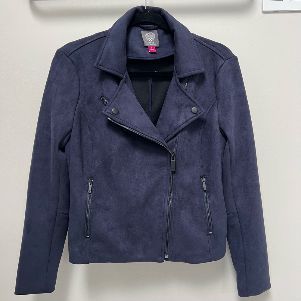 Vince Camuto blue suede Moto jacket